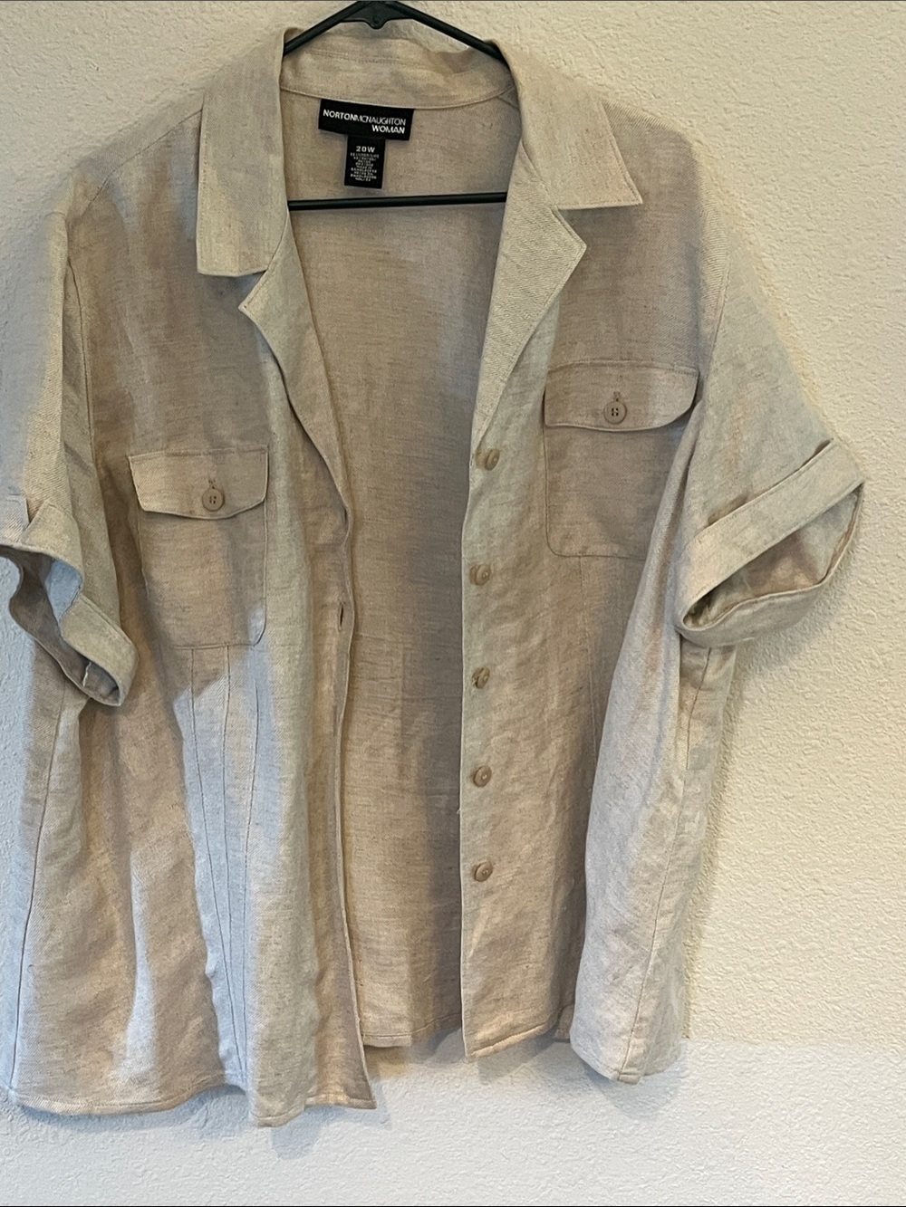 Norton McNaughton Beige Short Sleeve Linen-Blend Shirt Jacket. Size: 20